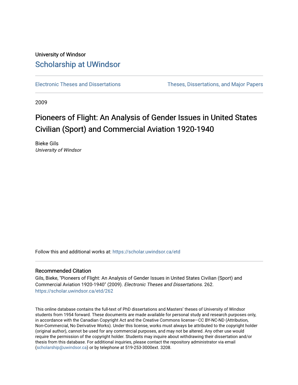 Pioneers of Flight: an Analysis of Gender Issues in United States Civilian (Sport) and Commercial Aviation 1920-1940