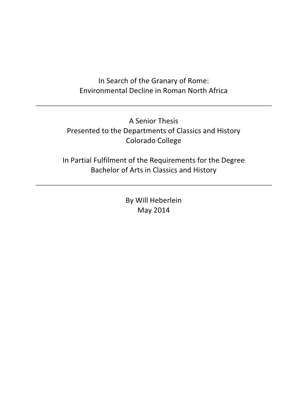 In Search of the Granary of Rome: Environmental Decline in Roman North Africa