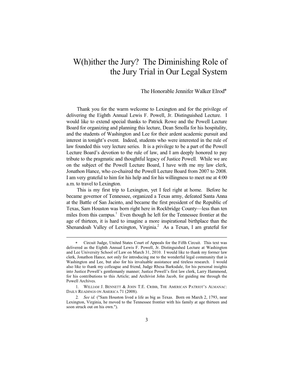 Ither the Jury? the Diminishing Role of the Jury Trial in Our Legal System