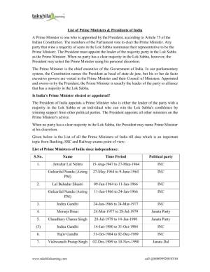 Download PDF List of Prime Ministers & Presidents of India