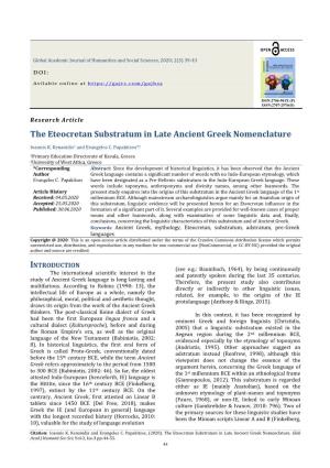 The Eteocretan Substratum in Late Ancient Greek Nomenclature