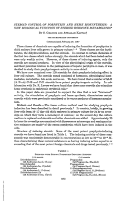 Steroid Control of Porphyrin and Heme Biosynthesis: a New Biological Function of Steroid Hormone Metabolites* by S