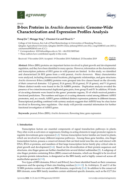 B-Box Proteins in Arachis Duranensis: Genome-Wide Characterization and Expression Proﬁles Analysis