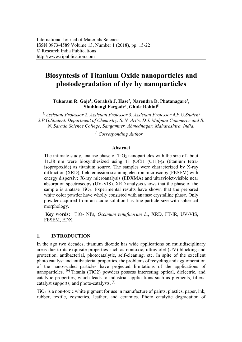 Biosyntesis of Titanium Oxide Nanoparticles and Photodegradation of Dye by Nanoparticles