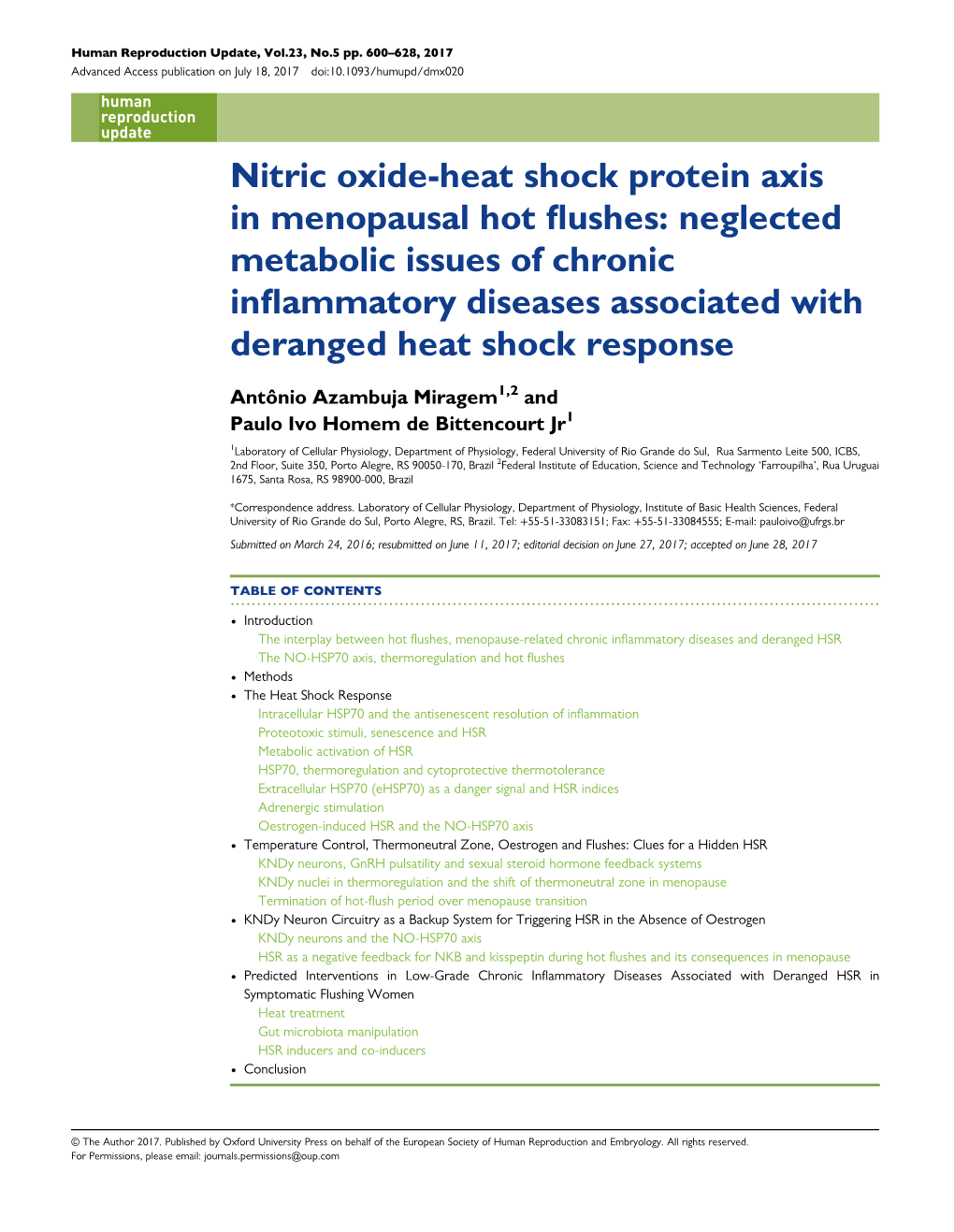 Nitric Oxide-Heat Shock Protein Axis in Menopausal Hot Flushes