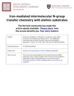 Iron-Mediated Intermolecular N-Group Transfer Chemistry with Olefinic Substrates