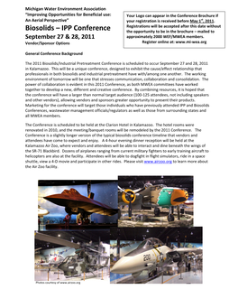 Biosolids – IPP Conference the Opportunity to Be in the Brochure – Mailed to September 27 & 28, 2011 Approximately 2000 WEF/MWEA Members