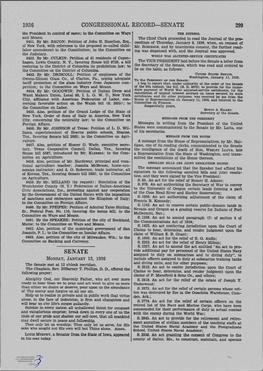 CONGRESSIONAL RECORD-SENATE 299 the President in Control of Same; to the Committee on Ways the JOURNAL and Means