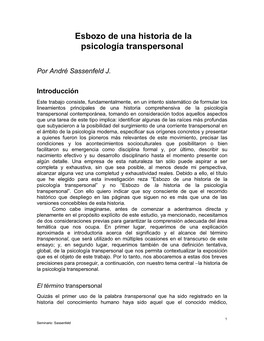 Esbozo De Una Historia De La Psicología Transpersonal