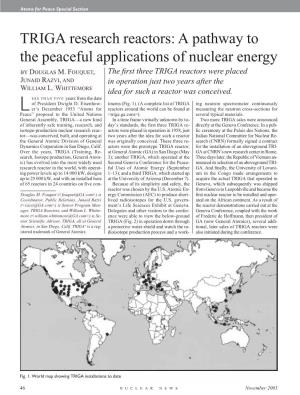 TRIGA Research Reactors: a Pathway to the Peaceful Applications of Nuclear Energy by DOUGLAS M