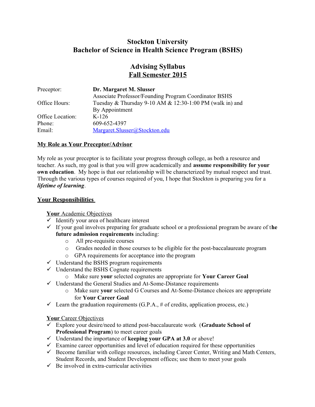 Bachelor of Science in Health Science Program (BSHS)