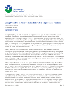 Using Detective Fiction to Raise Interest in High School Readers
