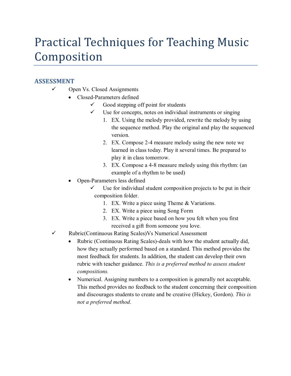 Practical Techniques for Teaching Music Composition