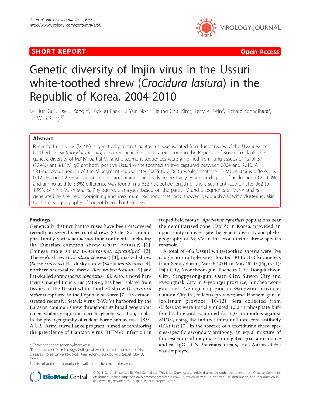 Genetic Diversity of Imjin Virus in the Ussuri White-Toothed Shrew