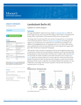 Landesbank Berlin AG 18 December 2020 Update to Credit Analysis