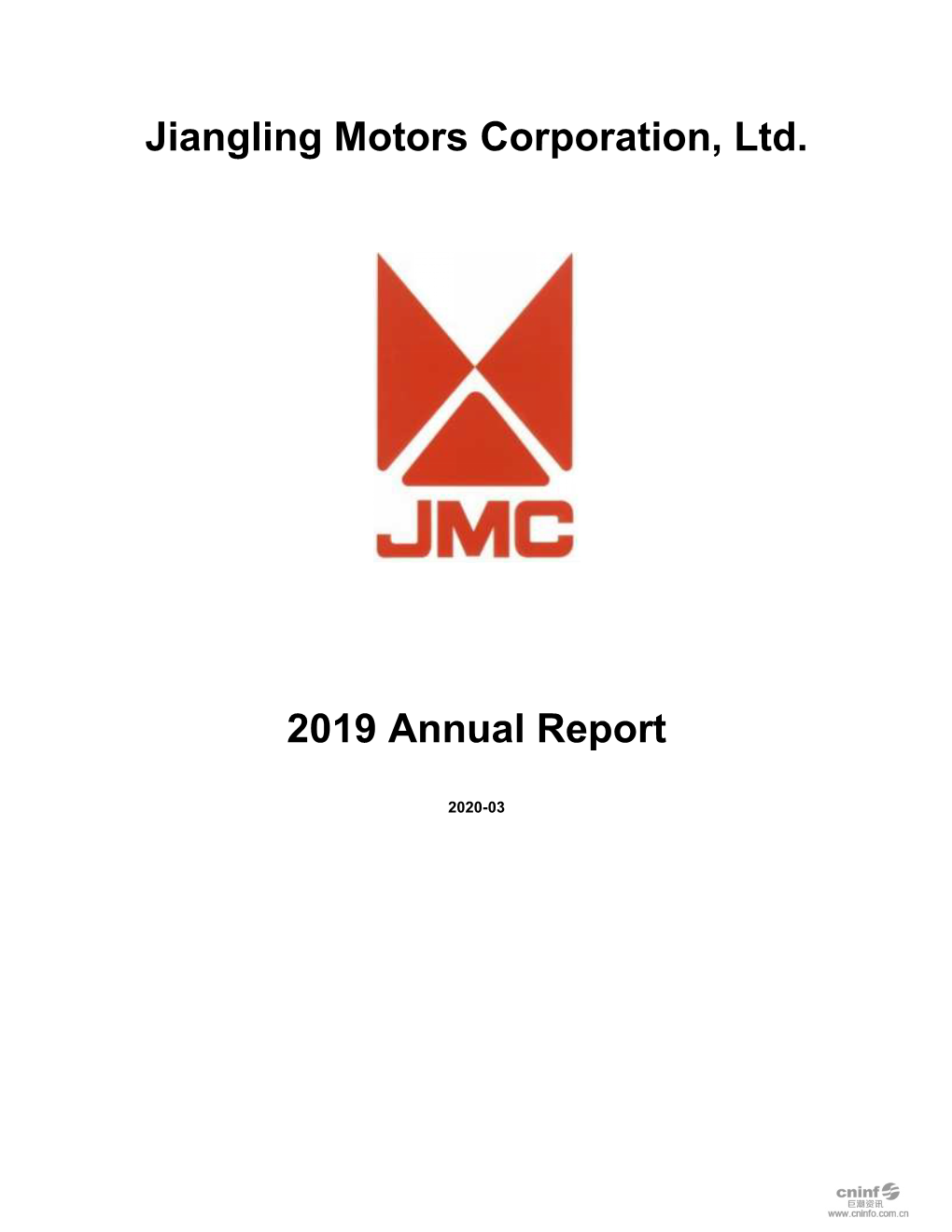 Jiangling Motors Corporation, Ltd. 2019 Annual Report