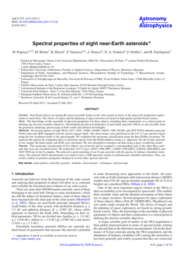 Spectral Properties of Eight Near-Earth Asteroids⋆