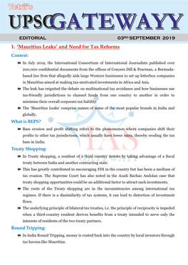 1. 'Mauritius Leaks' and Need for Tax Reforms