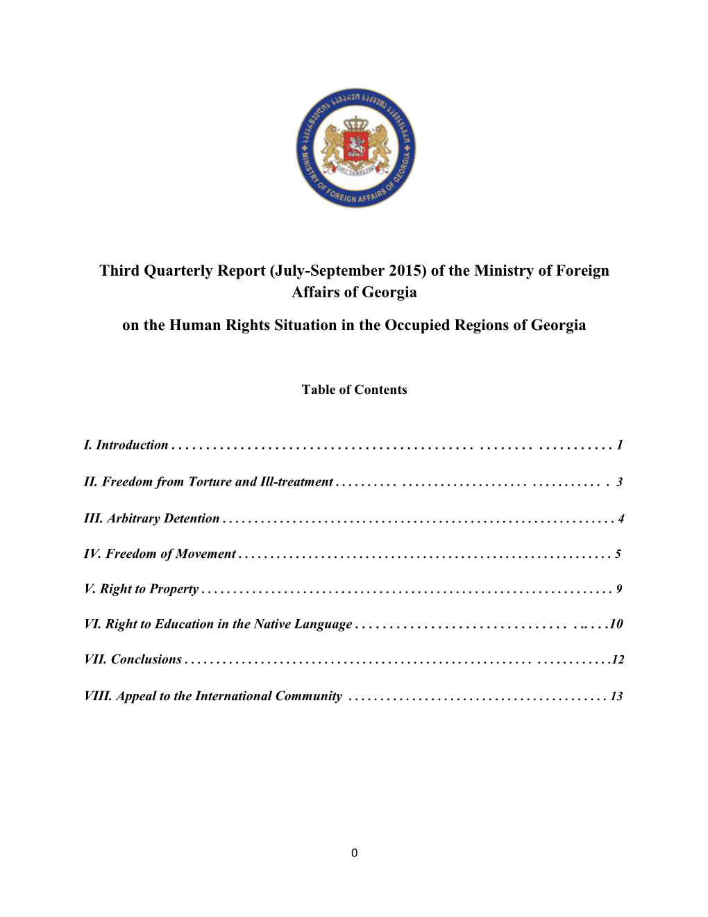 (July-September 2015) of the Ministry of Foreign Affairs of Georgia