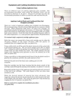 Equipment and Caulking Installation Instructions Using Caulking Applicator Guns Photo 1A