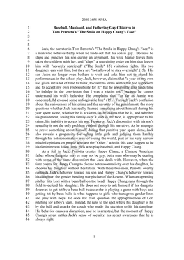 Baseball, Manhood, and Fathering Gay Children in 1 Tom Perrotta's "The Smile on Happy Chang's Face" 2 3 4 5 Jack