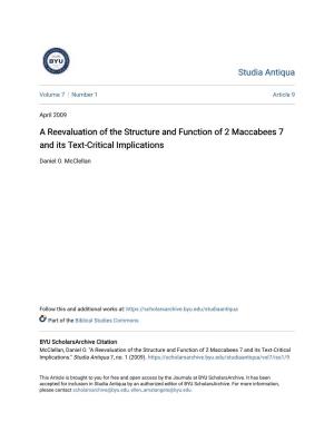 A Reevaluation of the Structure and Function of 2 Maccabees 7 and Its Text-Critical Implications