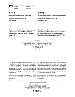 Status of Atlantic Salmon (Salmo Salar L.) Stocks in Rivers of Nova Scotia Flowing Into the Gulf of St