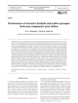 Preferences of Invasive Lionfish and Native Grouper Between Congeneric Prey Fishes