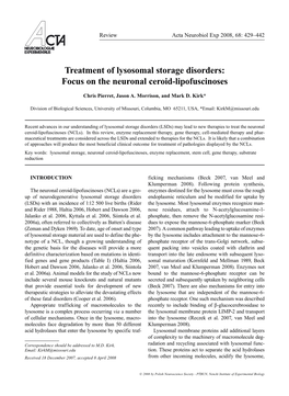 Treatment of Lysosomal Storage Disorders: Focus on the Neuronal Ceroid-Lipofuscinoses