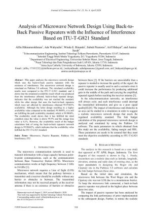 Analysis of Microwave Network Design Using Back-To- Back Passive Repeaters with the Influence of Interference Based on ITU-T-G821 Standard