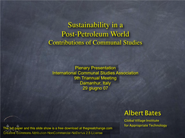Sustainability in a Post-Petroleum World Contributions of Communal Studies