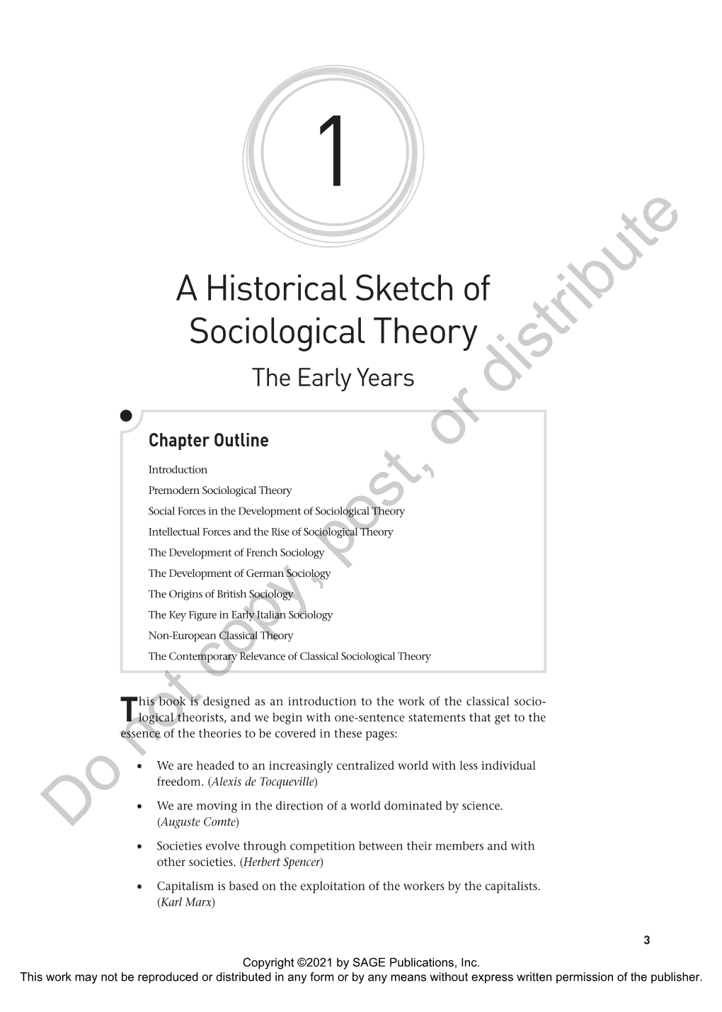 Chapter 1: a Historical Sketch of Sociological Theory the Early Years