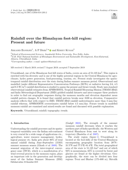 Rainfall Over the Himalayan Foot-Hill Region: Present and Future