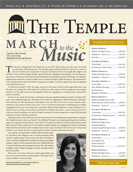 The Temple WORSHIP SCHEDULE MARCH Friday, March 3 to the Shabbat Worship Service