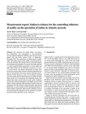 Measurement Report: Indirect Evidence for the Controlling Influence of Acidity on the Speciation of Iodine in Atlantic Aerosols