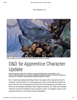 D&D 5E Apprentice Character Update Apprentice Character