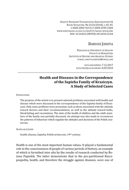Health and Diseases in the Correspondence of the Sapieha Family of Krasiczyn