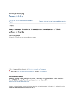 'Deep Cleavages That Divide': the Origins and Development of Ethnic Violence in Rwanda
