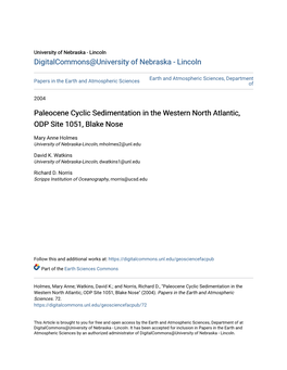 Paleocene Cyclic Sedimentation in the Western North Atlantic, ODP Site 1051, Blake Nose