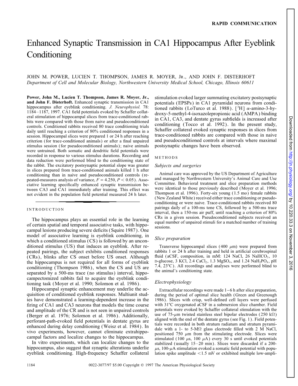 Enhanced Synaptic Transmission in CA1 Hippocampus After Eyeblink Conditioning