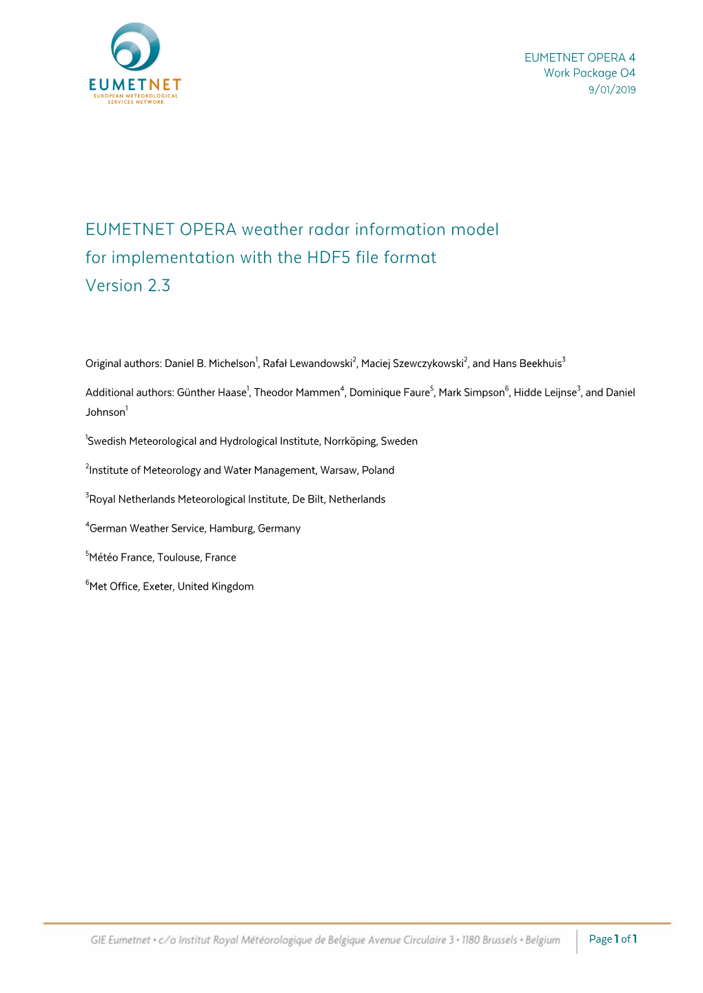 ODIM Version Also Contains a Minimum Speciﬁcation for a Vertical Proﬁle and a Polar RHI Representation