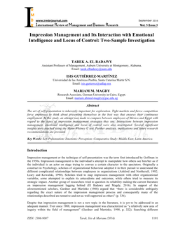 Impression Management and Its Interaction with Emotional Intelligence and Locus of Control: Two-Sample Investigation