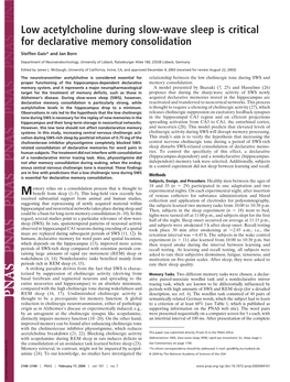 Low Acetylcholine During Slow-Wave Sleep Is Critical for Declarative Memory Consolidation