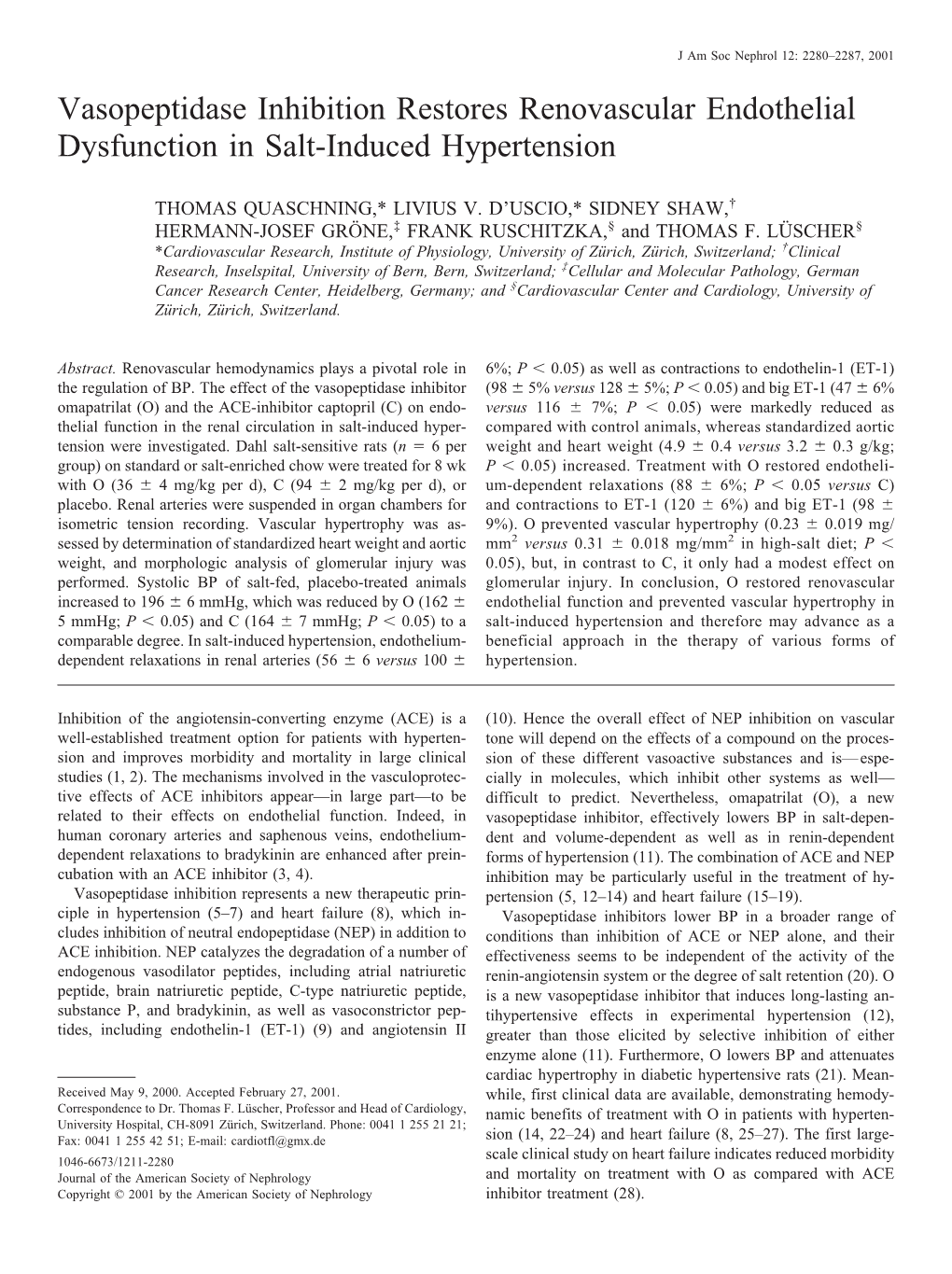 Vasopeptidase Inhibition Restores Renovascular Endothelial Dysfunction in Salt-Induced Hypertension