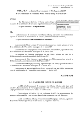 CID) De La Communauté De Communes Moret Seine-Et-Loing Du 24 Mars 2017