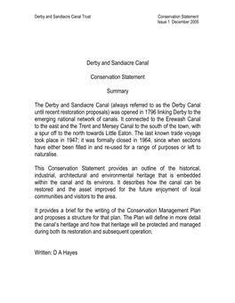 Derby and Sandiacre Canal Trust Conservation Statement Issue 1 December 2005