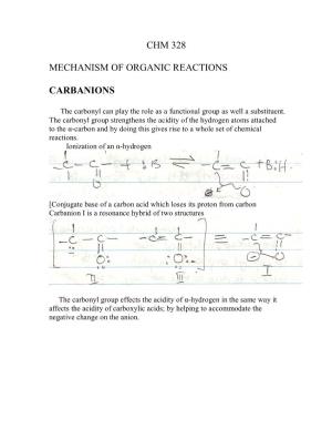 Chm 328 Mechanism of Organic Reactions Carbanions