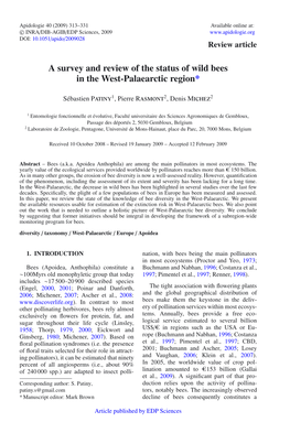 A Survey and Review of the Status of Wild Bees in the West-Palaearctic Region*