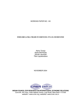 Indo-Sri Lanka Trade in Services: Fta Ii and Beyond