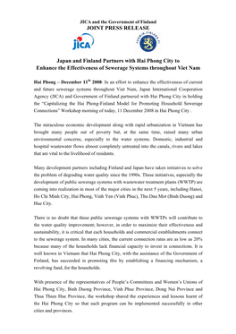 JOINT PRESS RELEASE Japan and Finland Partners with Hai Phong